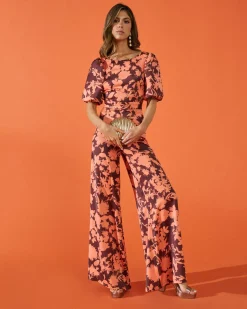 Cheap Combinaison soleil orange à imprimé floral Outlet|Invité Mariage