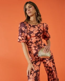 Cheap Combinaison soleil orange à imprimé floral Outlet|Invité Mariage