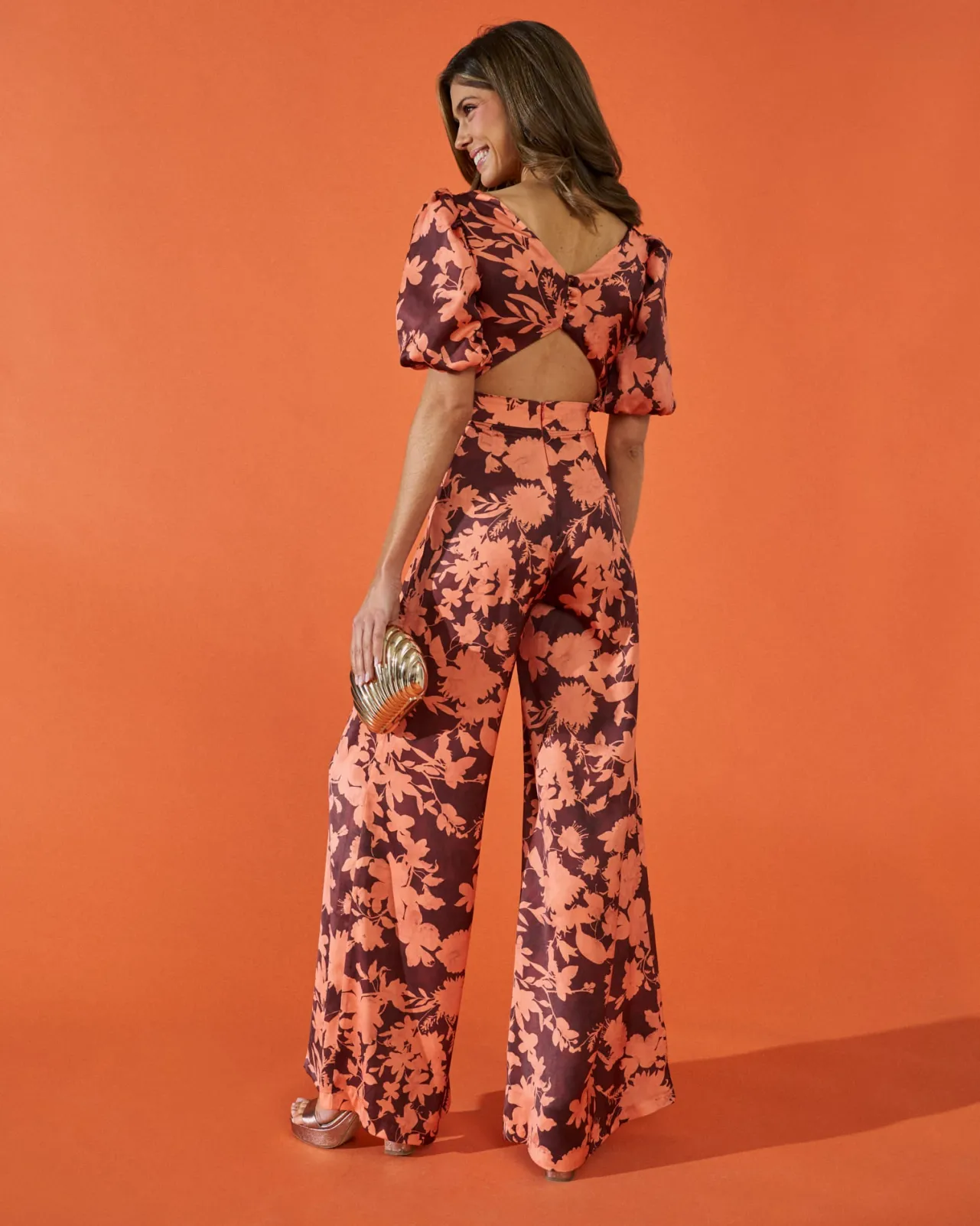 Cheap Combinaison soleil orange à imprimé floral Outlet|Invité Mariage