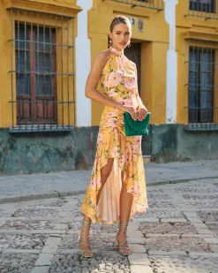 Fashion Jupe Emilia Jaune Imprimé Floral Invité Mariage|Pantalons Et Jupes