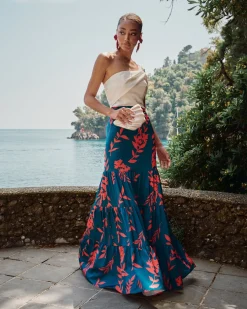 Sale Jupe Longe Martina Imprimée Bleu Communions Ou Baptêmes|Invité Mariage