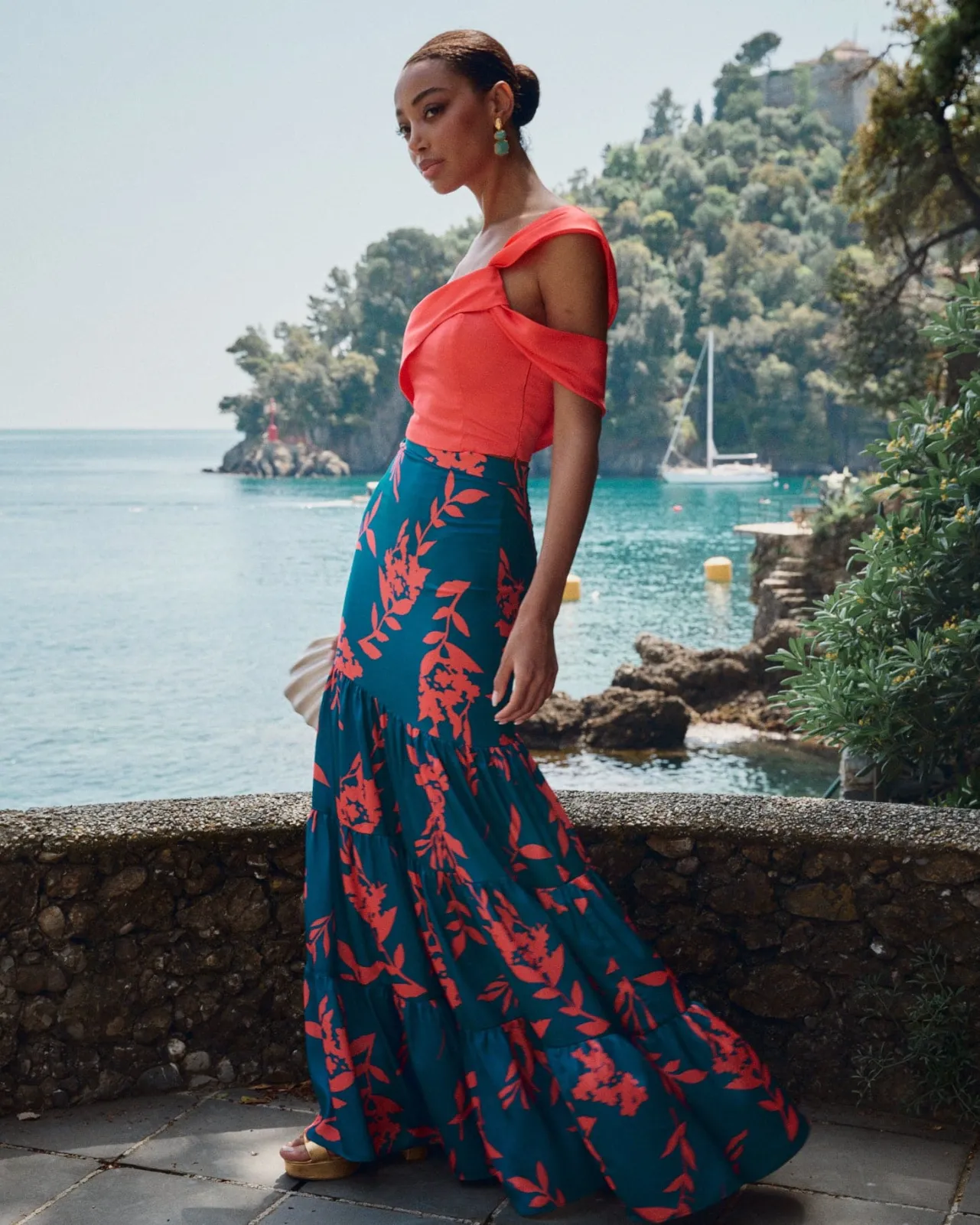 Sale Jupe Longe Martina Imprimée Bleu Communions Ou Baptêmes|Invité Mariage