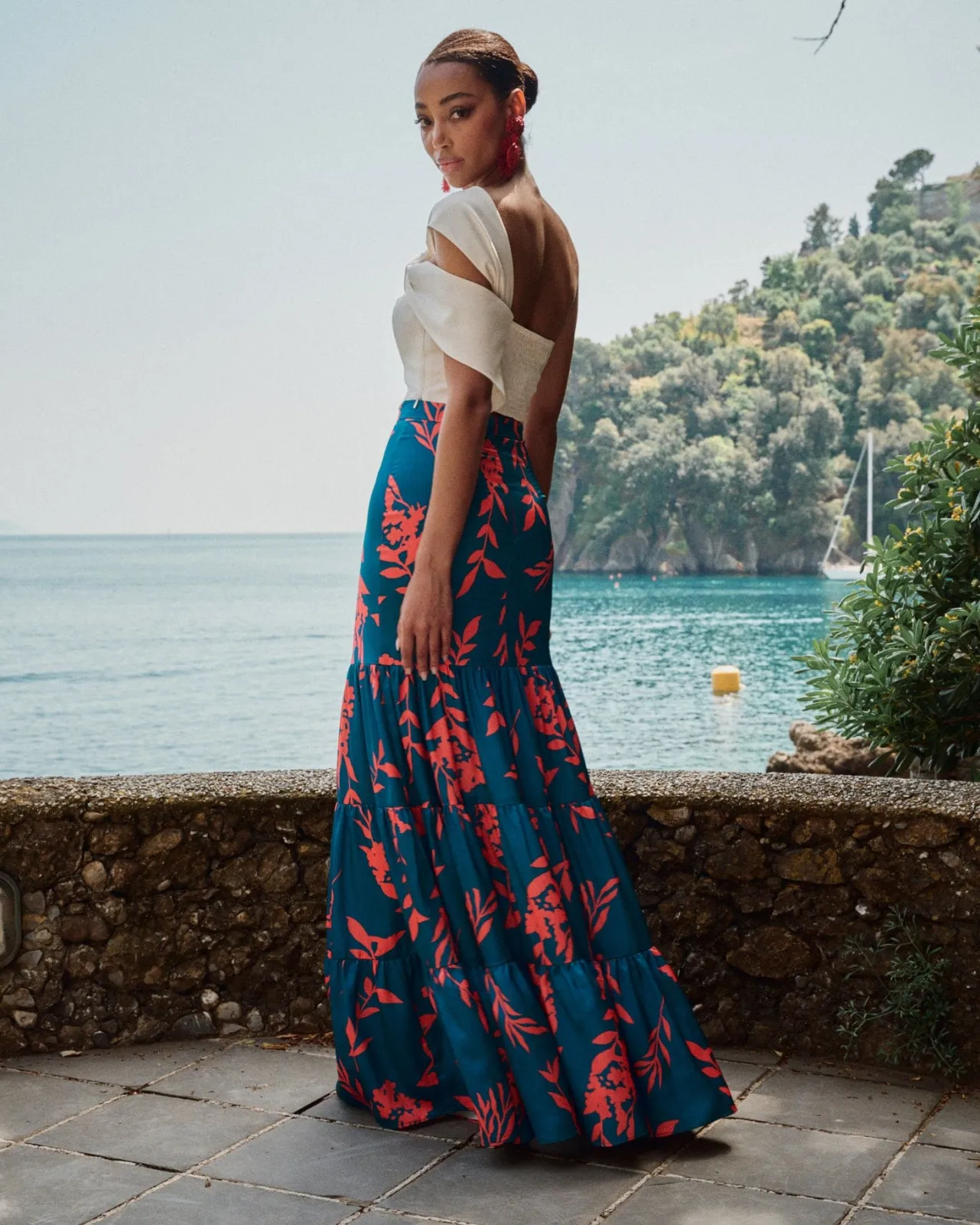 Sale Jupe Longe Martina Imprimée Bleu Communions Ou Baptêmes|Invité Mariage