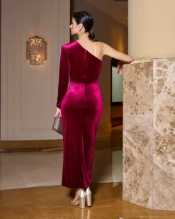 Sale Robe Chiara en velours cerise Invité Mariage|Soirée