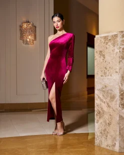Sale Robe Chiara en velours cerise Invité Mariage|Soirée