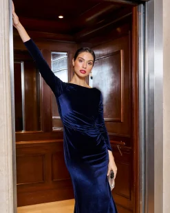 Cheap Robe Eloise en velours bleu marine Outlet|Invité Mariage