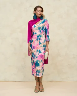 Sale Robe imprimée bleu marine Invité Mariage|Outlet
