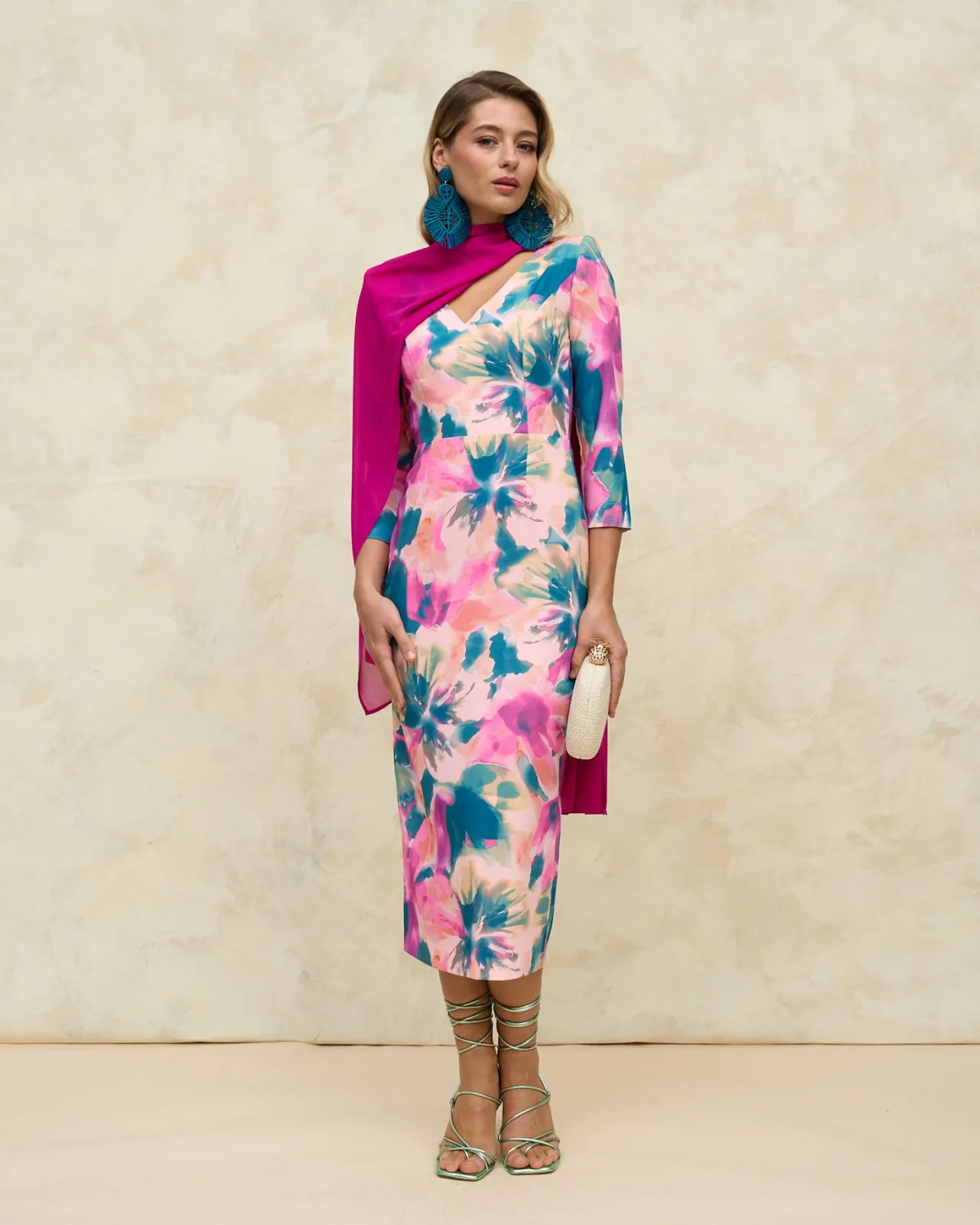 Sale Robe imprimée bleu marine Invité Mariage|Outlet