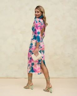 Sale Robe imprimée bleu marine Invité Mariage|Outlet