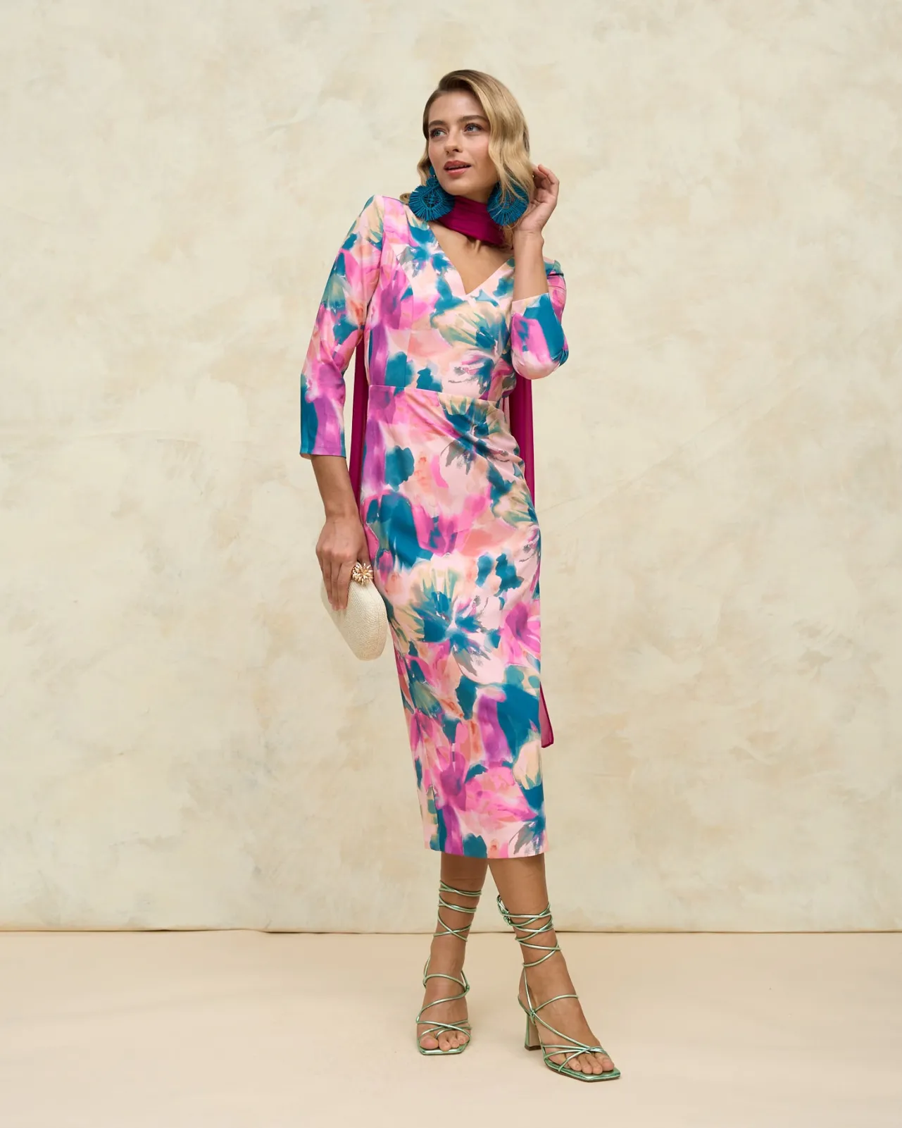 Sale Robe imprimée bleu marine Invité Mariage|Outlet