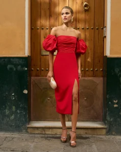 Store Robe midi Manuela Rouge Remise Des Diplômes|Communions Ou Baptêmes