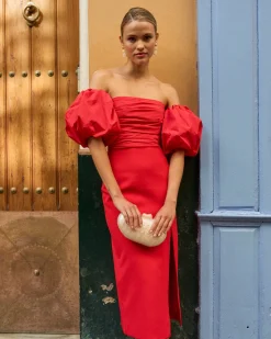 Store Robe midi Manuela Rouge Remise Des Diplômes|Communions Ou Baptêmes