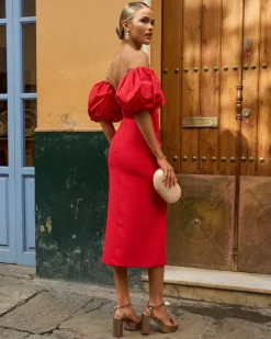 Store Robe midi Manuela Rouge Remise Des Diplômes|Communions Ou Baptêmes