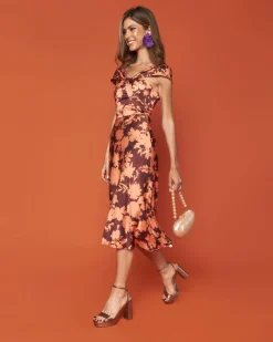 Online Robe Reme orange à fleurs Outlet|Remise Des Diplômes