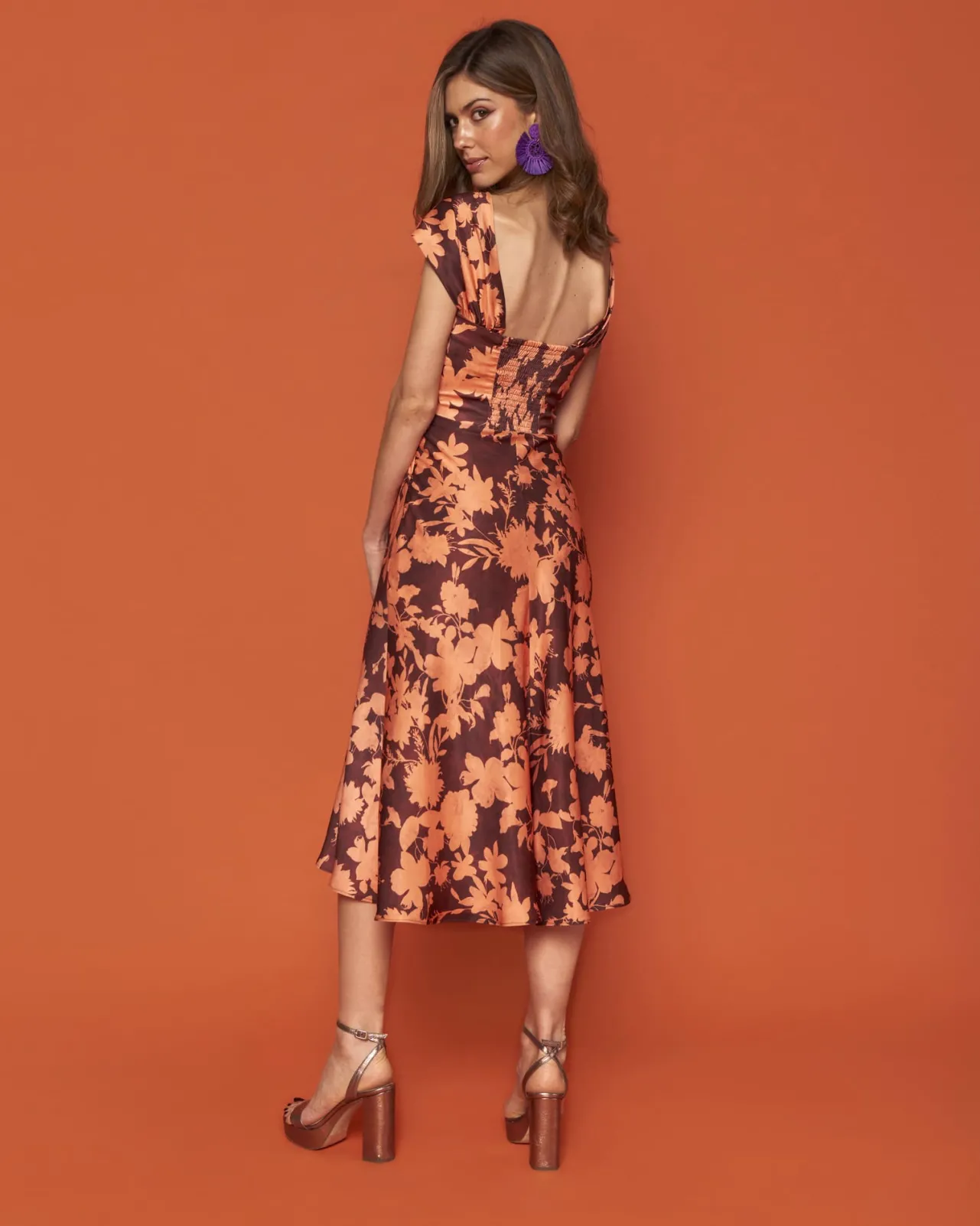 Online Robe Reme orange à fleurs Outlet|Remise Des Diplômes