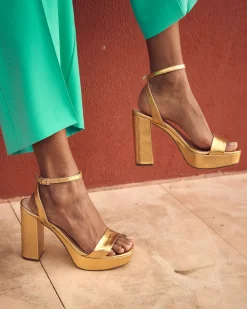 Clearance Sandales en Cuir Zahara Dorée Chaussures