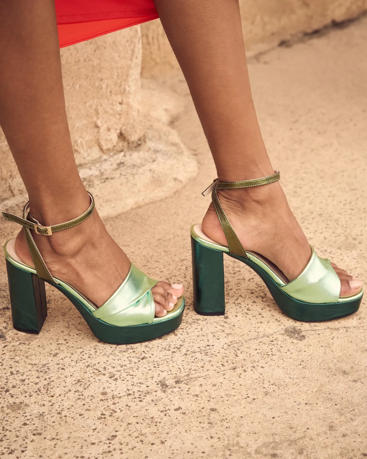 Cheap Sandales Nia en Cuir Verte Chaussures